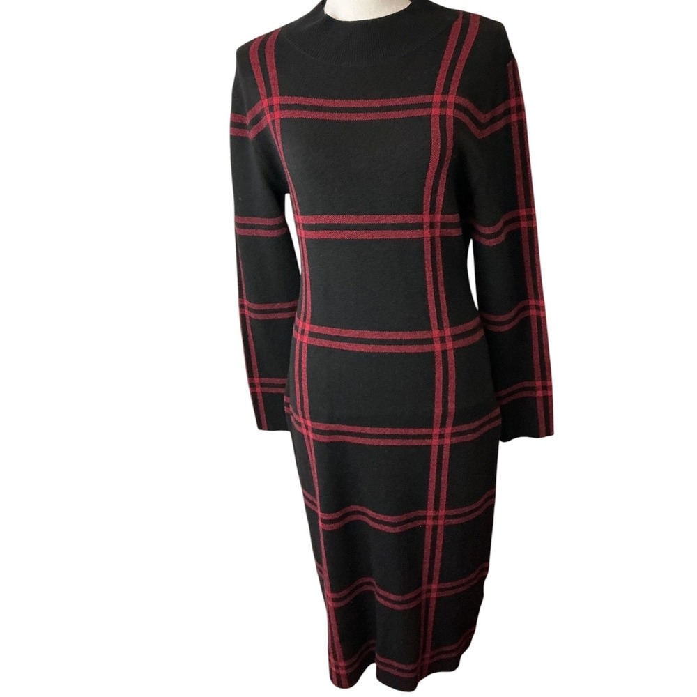 Emery Rose Womens Plaid Mock Neck Long Sleeve Bodycon Sweater Midi Dress Medium - Picture 3 of 9